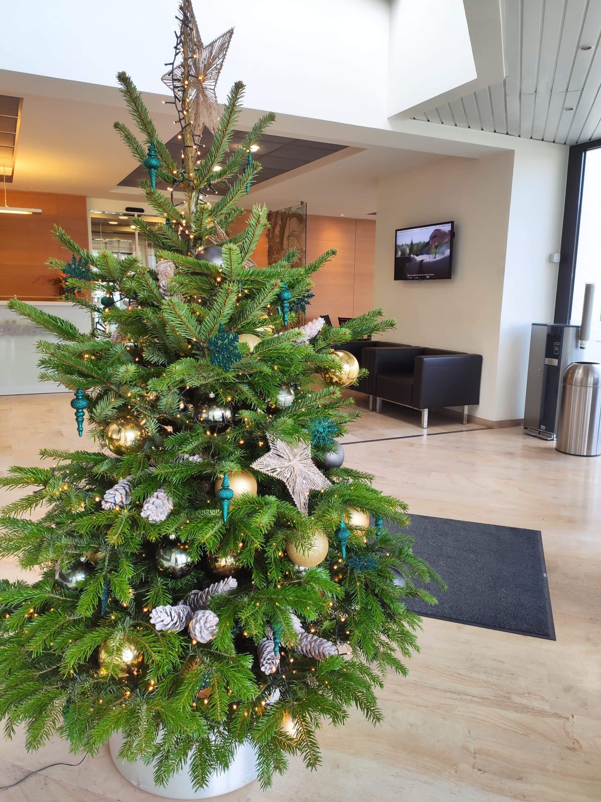Sapin de Noël livré en entreprise décoré